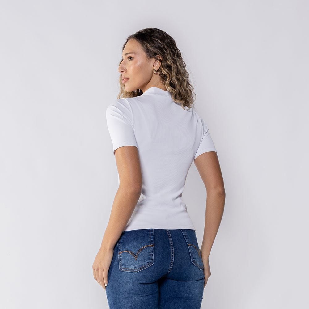 Blusa Feminina Gola Alta Canelada Patrícia Foster
