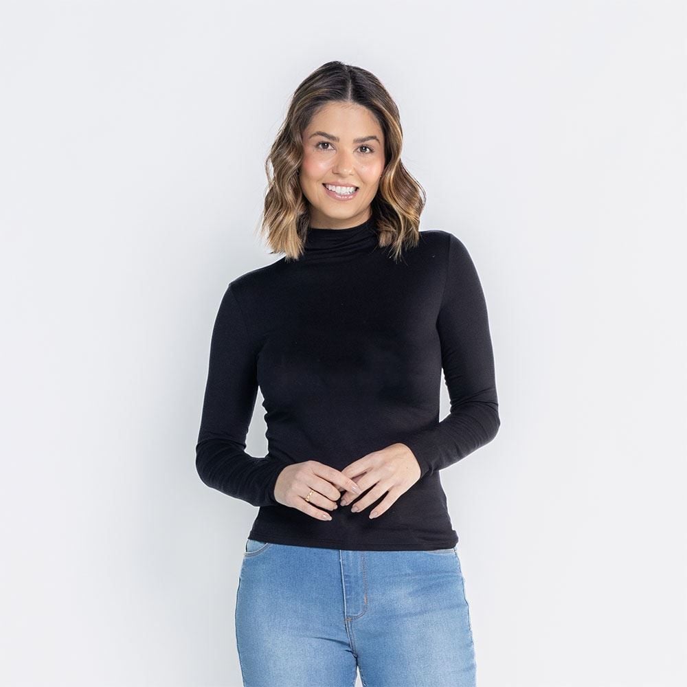 Blusa Feminina Gola Alta E Manga Longa De Viscose Patricia Foster