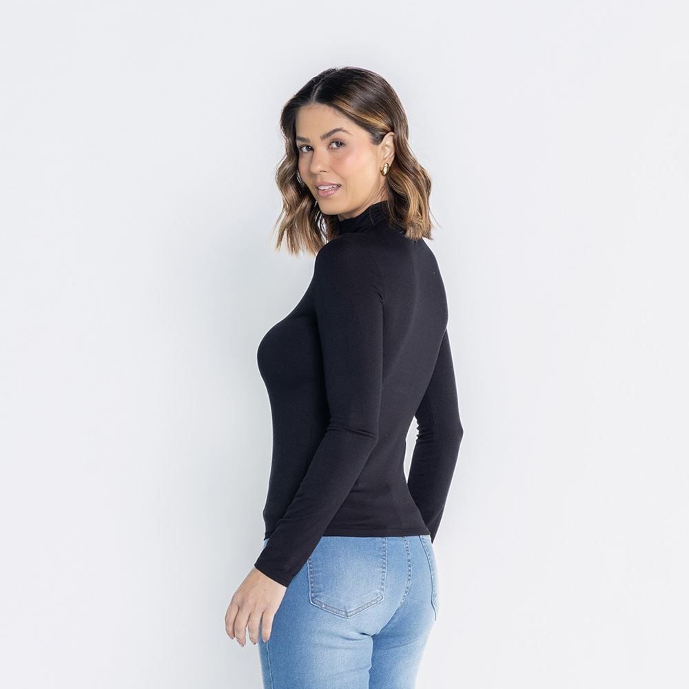 Blusa Feminina Gola Alta E Manga Longa De Viscose Patricia Foster
