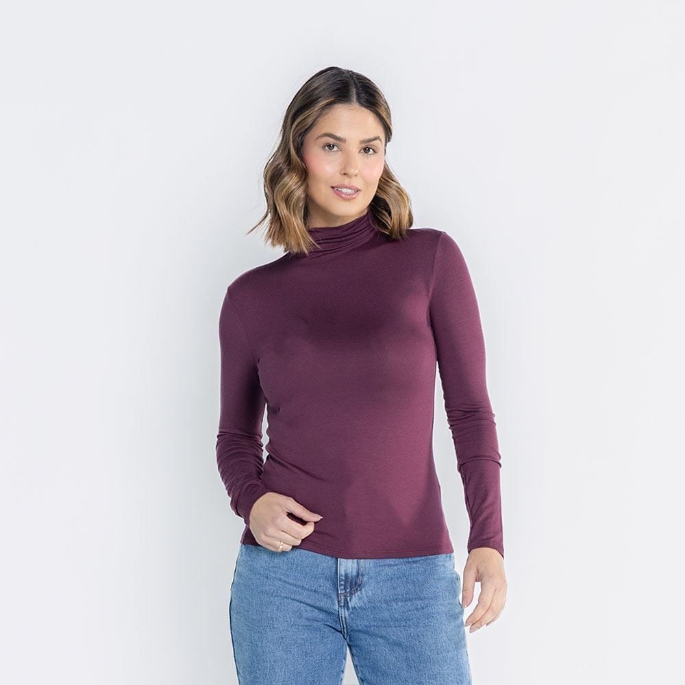 Blusa Feminina Gola Alta E Manga Longa De Viscose Patricia Foster