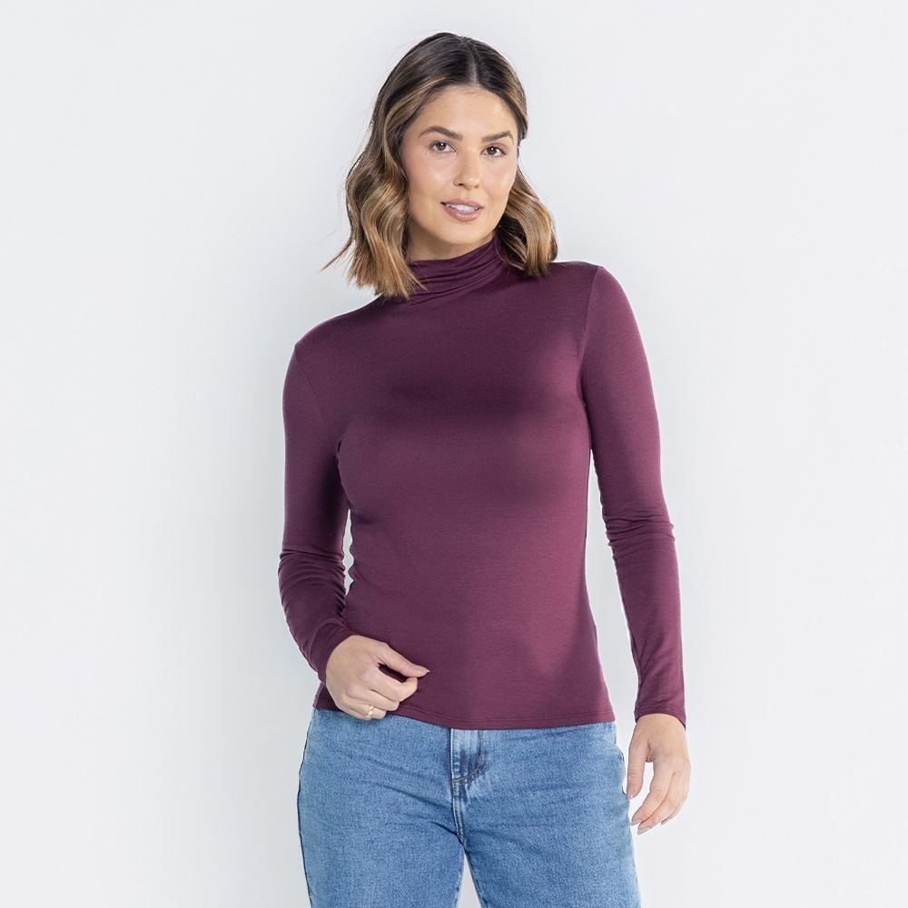 Blusa Feminina Gola Alta E Manga Longa De Viscose Patricia Foster