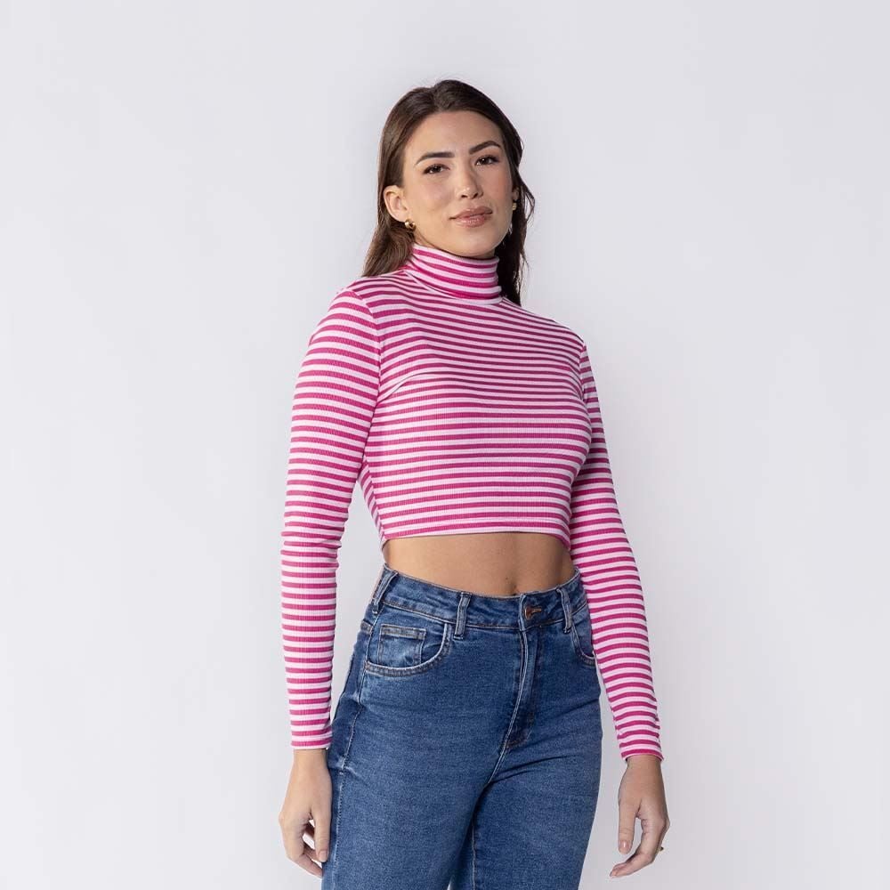 Blusa Feminina Listrada De Gola Alta Boby Blues