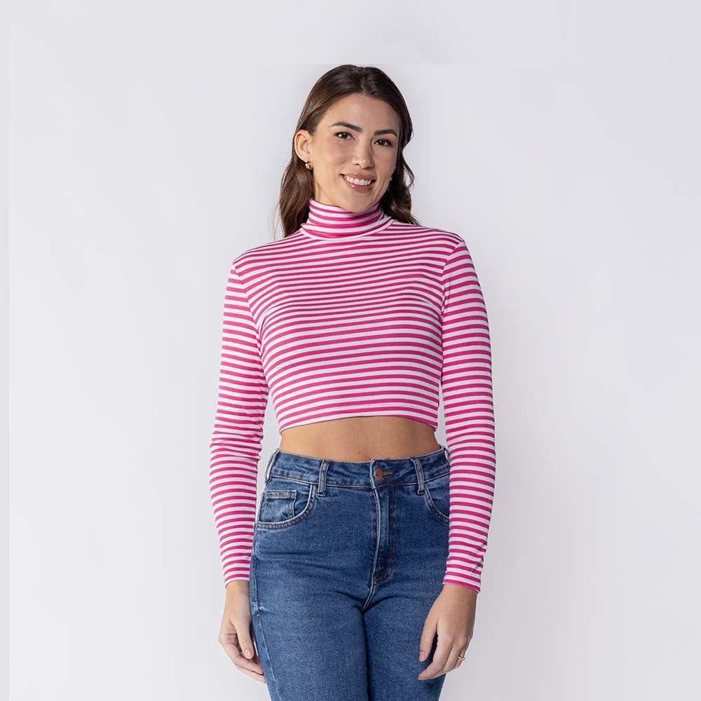 Blusa Feminina Listrada De Gola Alta Boby Blues