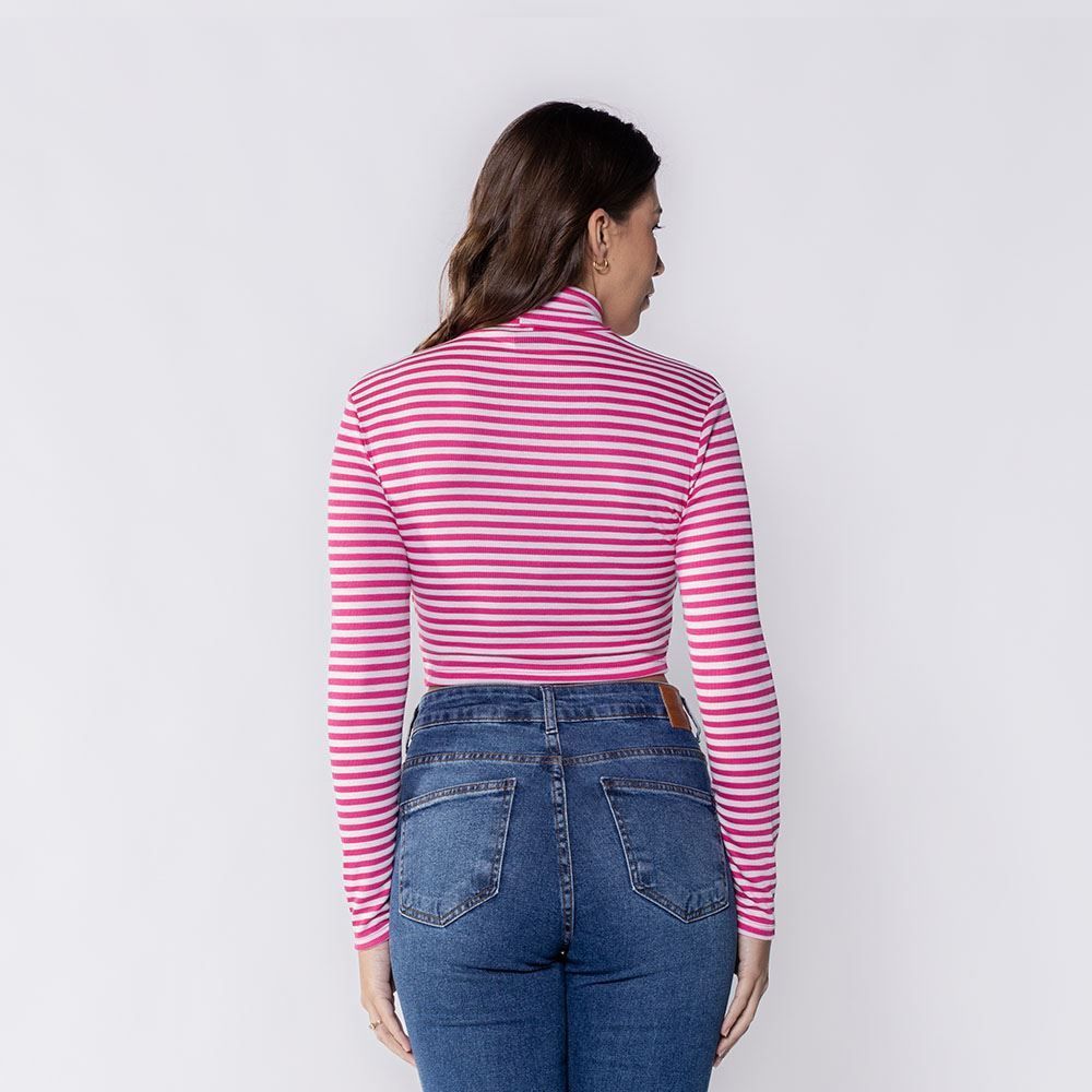 Blusa Feminina Listrada De Gola Alta Boby Blues