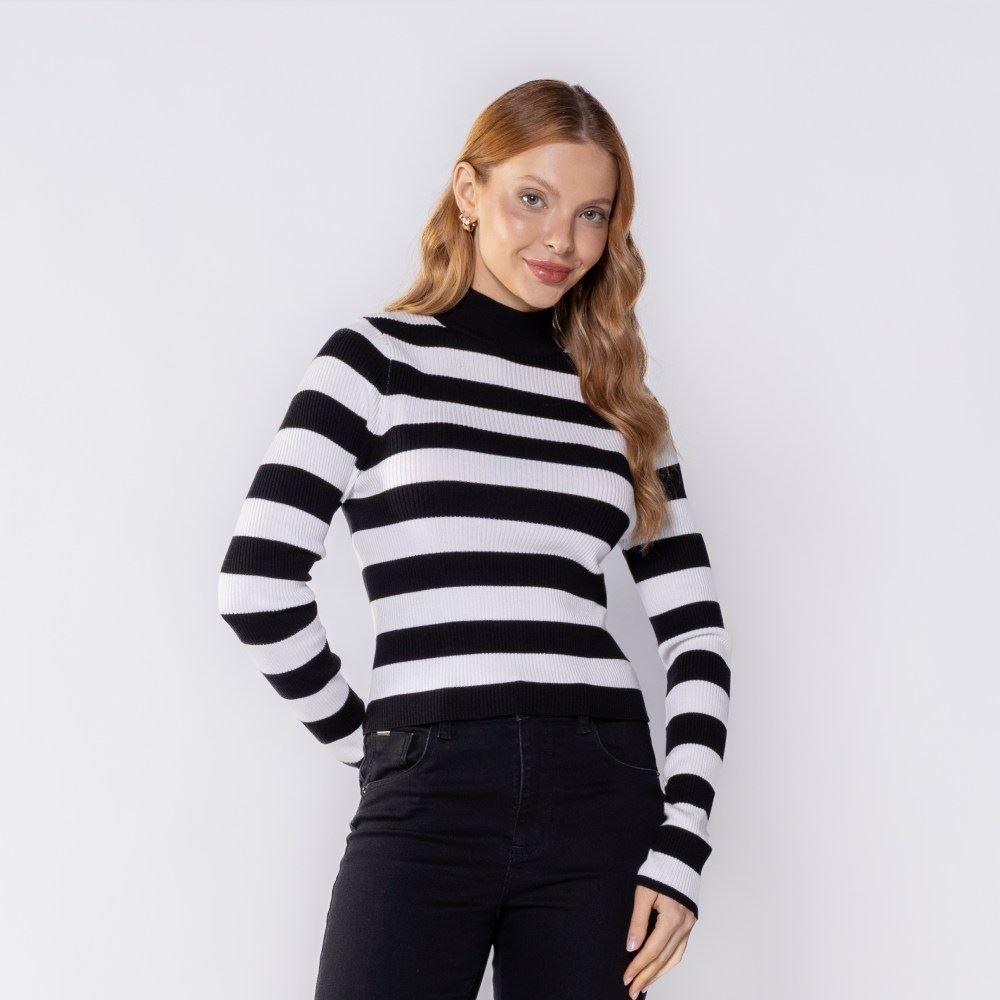Blusa Feminina Listrada De Tricot Canelado Boby Blues