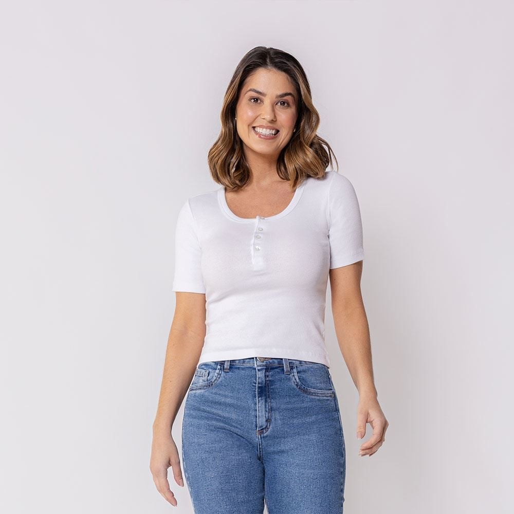 Blusa Feminina Manga Curta Canelada Patricia Foster
