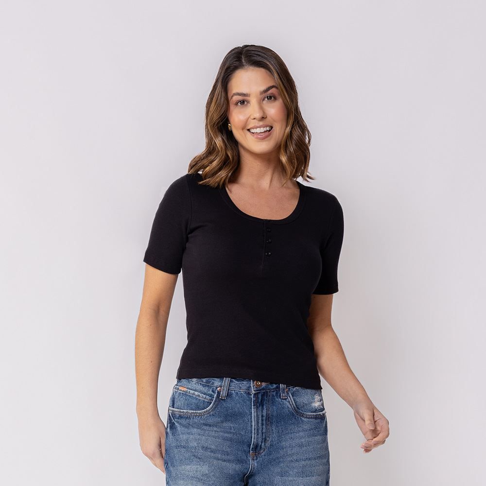 Blusa Feminina Manga Curta Canelada Patricia Foster