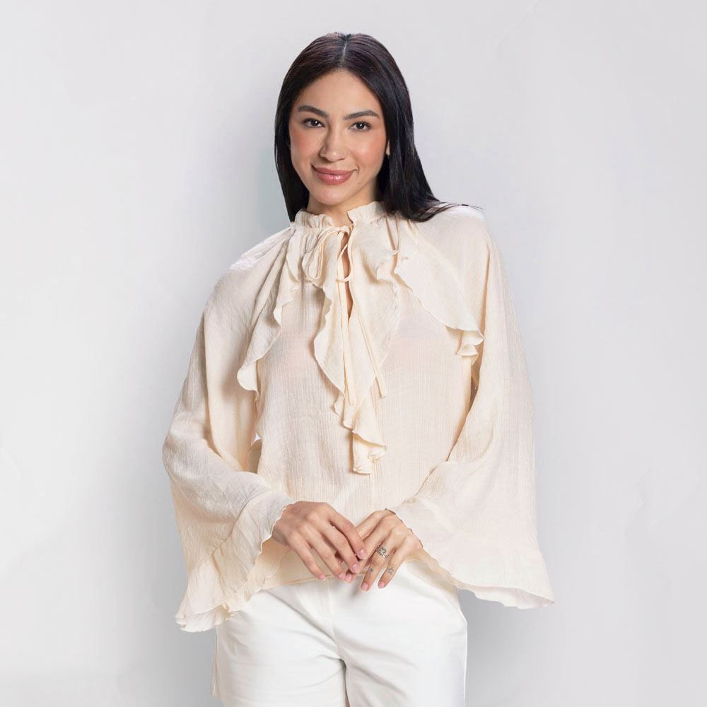 Blusa Feminina Manga Longa Com Babados Patricia Foster