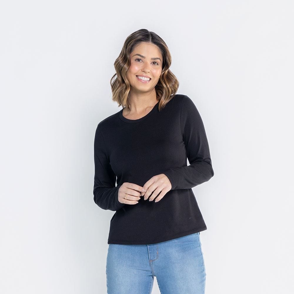 Blusa Feminina Manga Longa Com Gola Redonda Patricia Foster