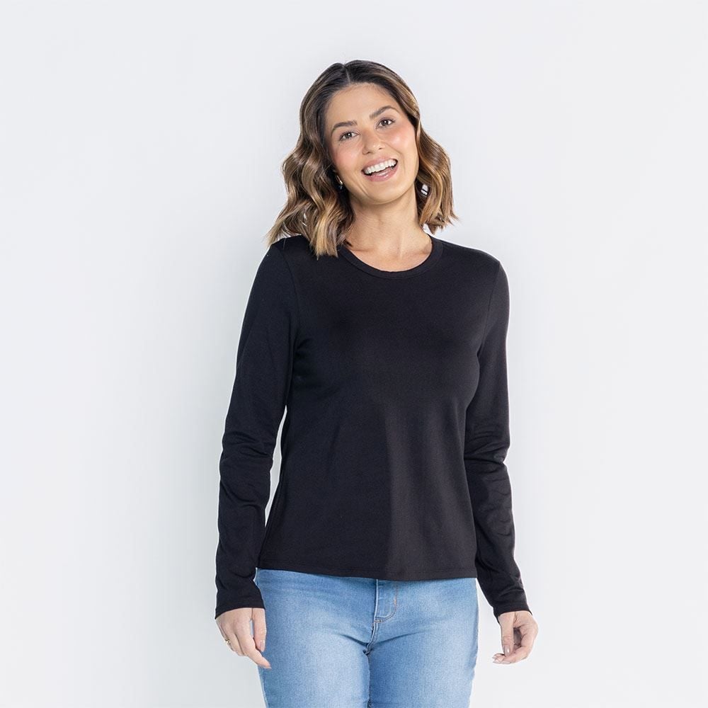 Blusa Feminina Manga Longa Com Gola Redonda Patricia Foster