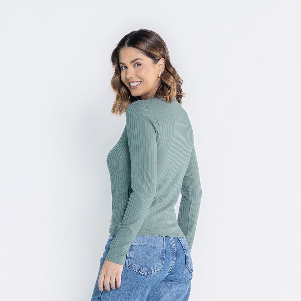Blusa Feminina Manga Longa E Gola Alta Canelada Patricia Foster