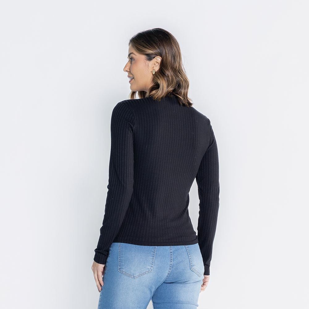 Blusa Feminina Manga Longa E Gola Alta Canelada Patricia Foster