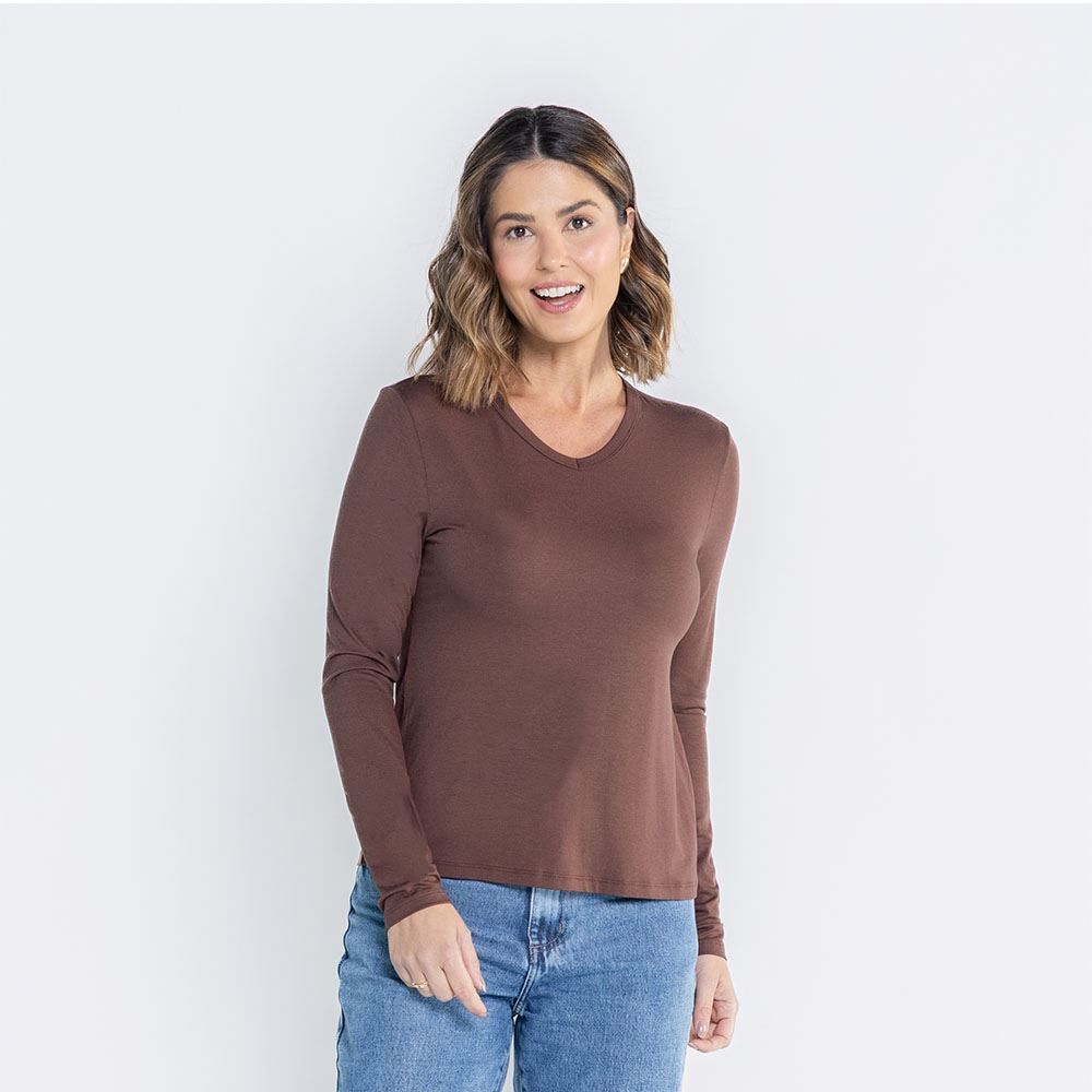 Blusa Feminina Manga Longa Em Malha Viscose Patricia Foster
