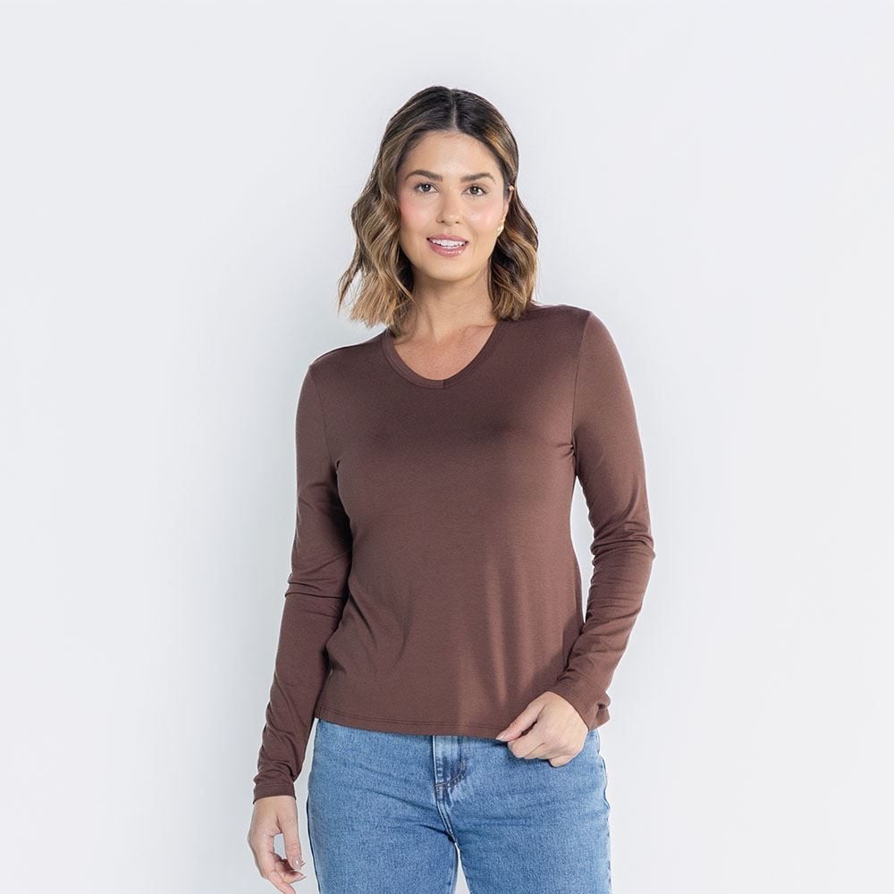 Blusa Feminina Manga Longa Em Malha Viscose Patricia Foster