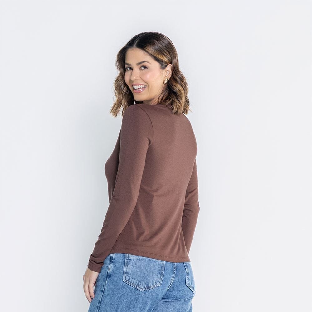 Blusa Feminina Manga Longa Em Malha Viscose Patricia Foster