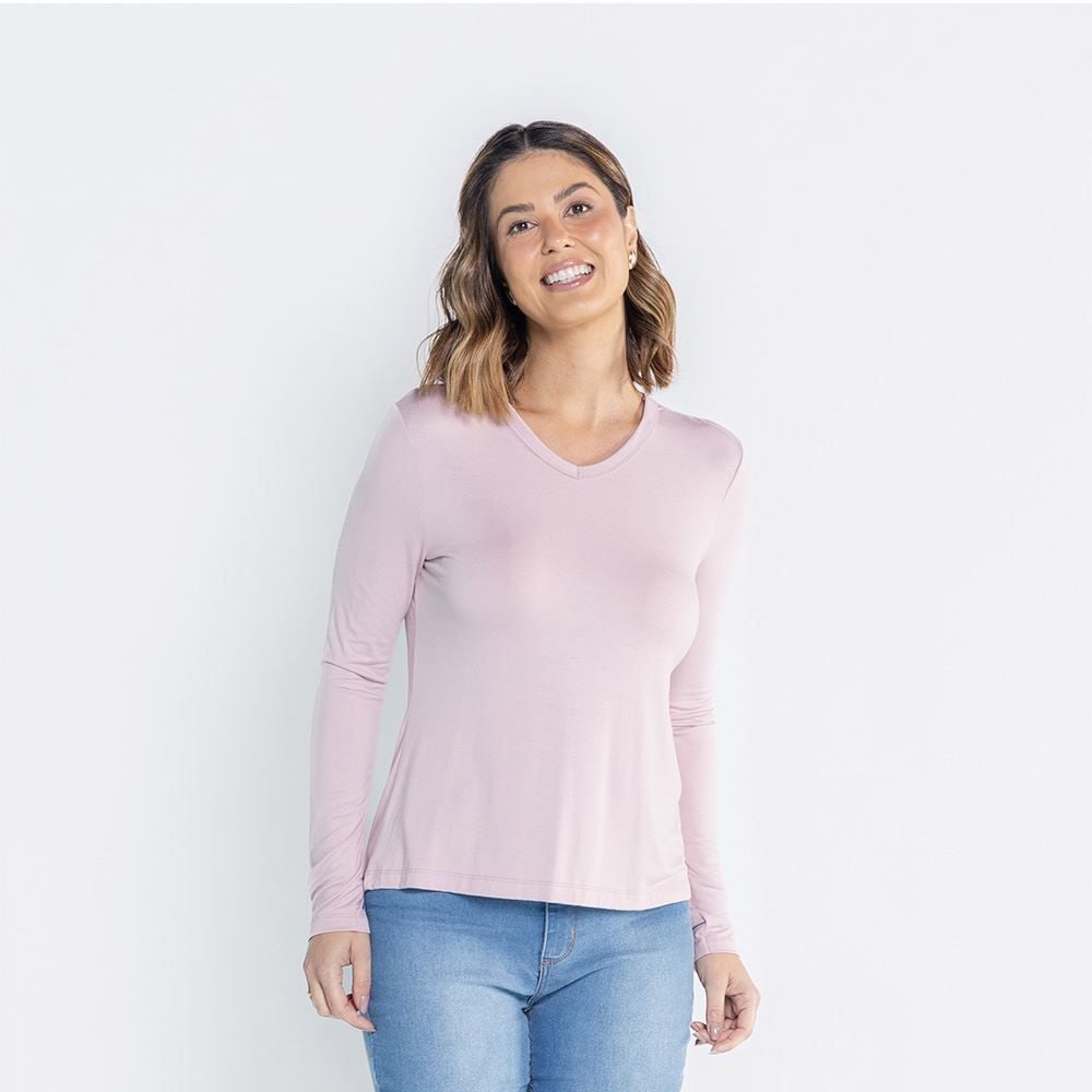 Blusa Feminina Manga Longa Em Malha Viscose Patricia Foster