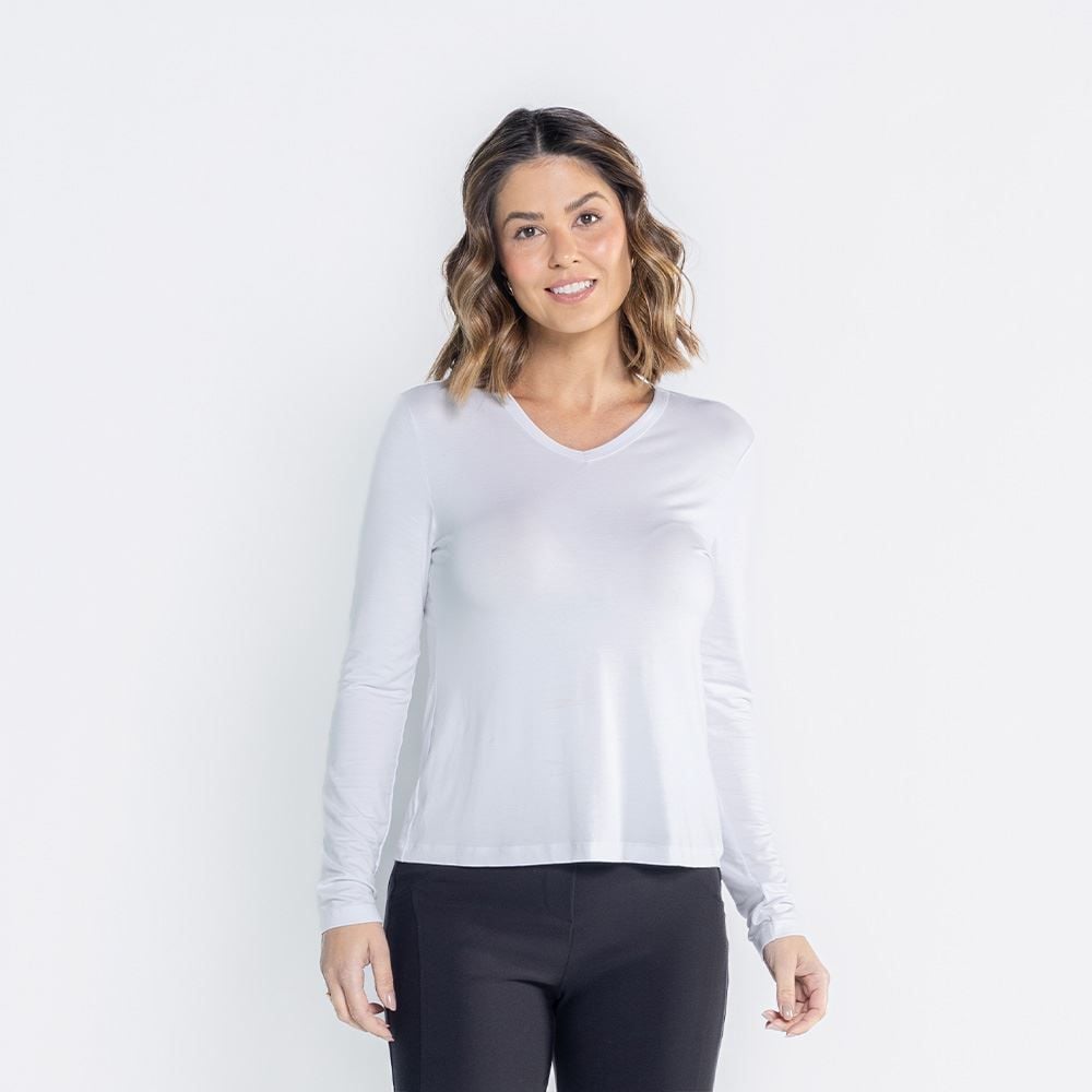 Blusa Feminina Manga Longa Em Malha Viscose Patricia Foster