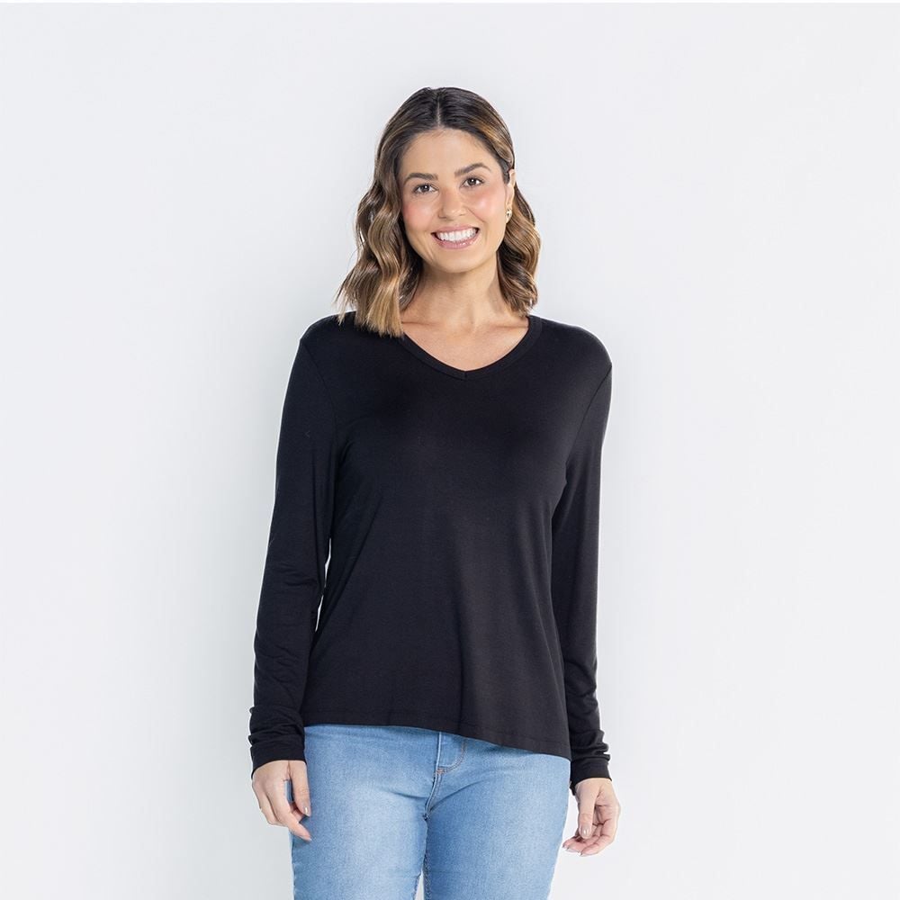 Blusa Feminina Manga Longa Em Malha Viscose Patricia Foster