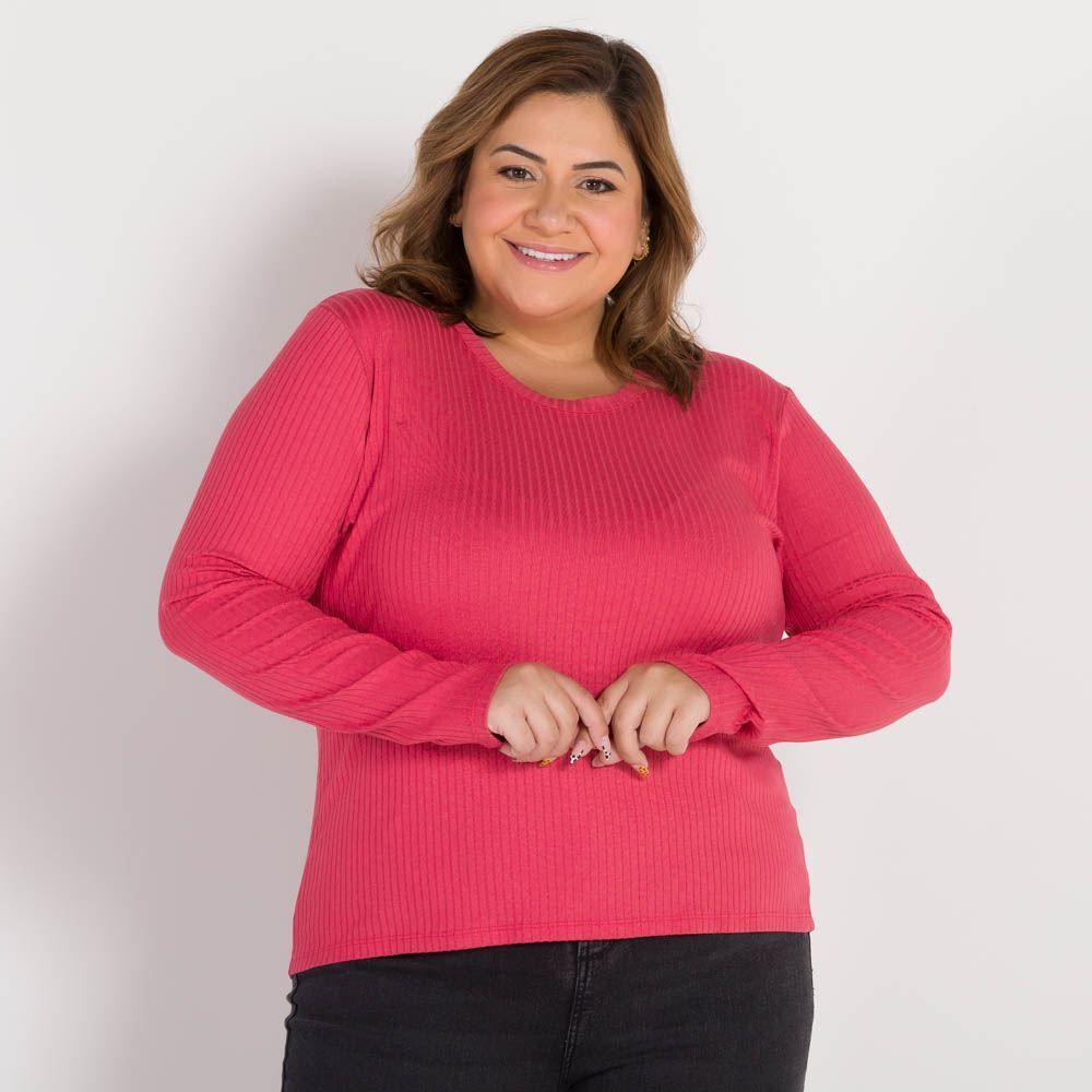 Blusa Plus Size Canelada Decote Redondo Patricia Foster Mais