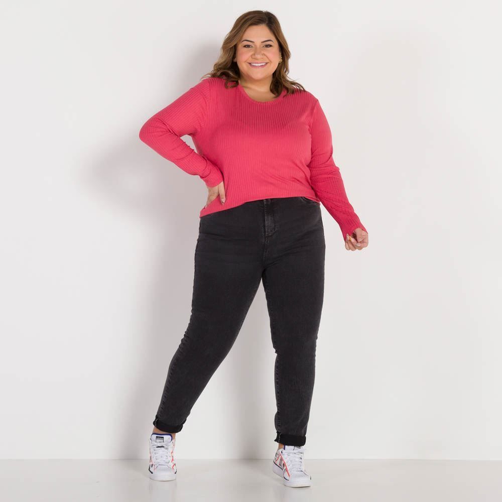 Blusa Plus Size Canelada Decote Redondo Patricia Foster Mais