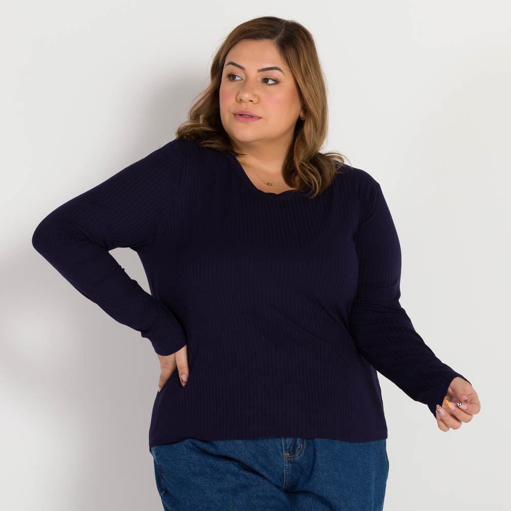 Blusa Plus Size Canelada Decote Redondo Patricia Foster Mais