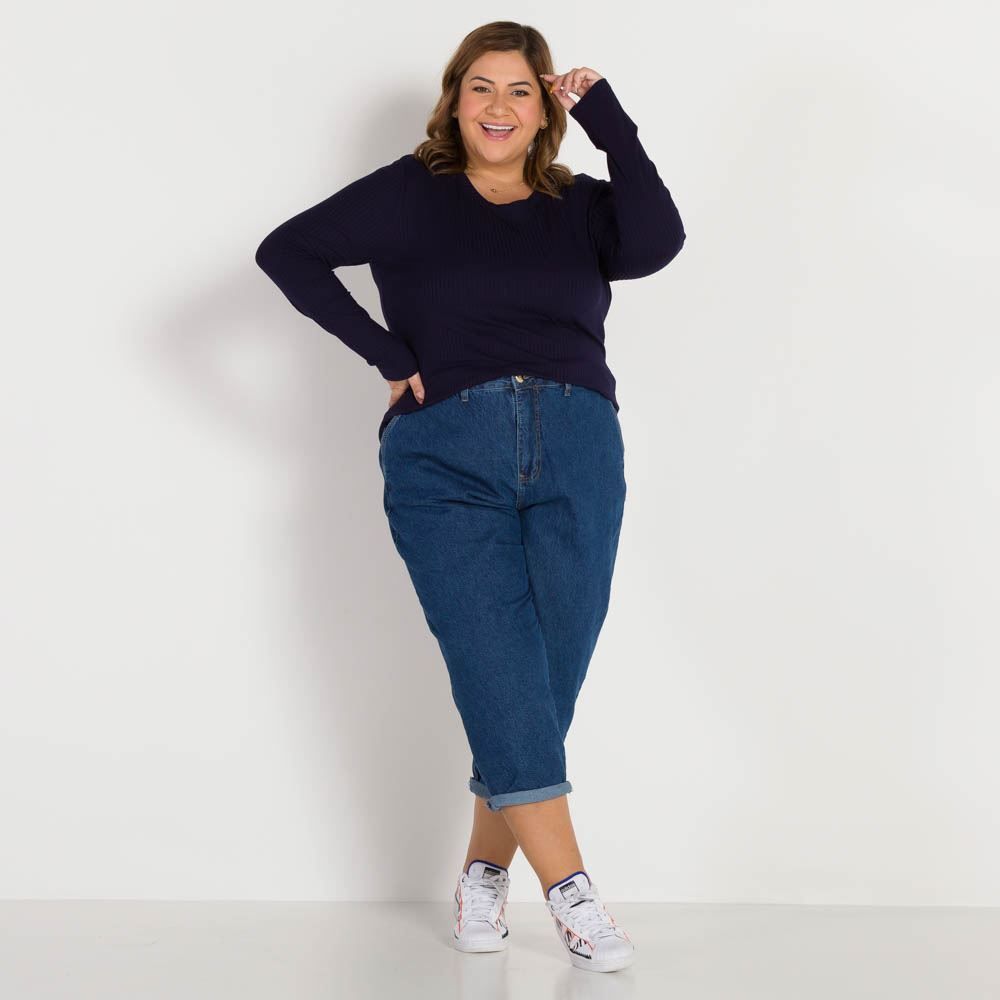 Blusa Plus Size Canelada Decote Redondo Patricia Foster Mais
