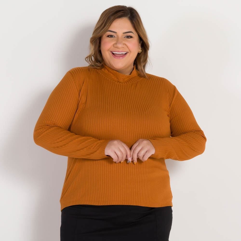 Blusa Plus Size Canelada Gola Alta Patricia Foster Mais