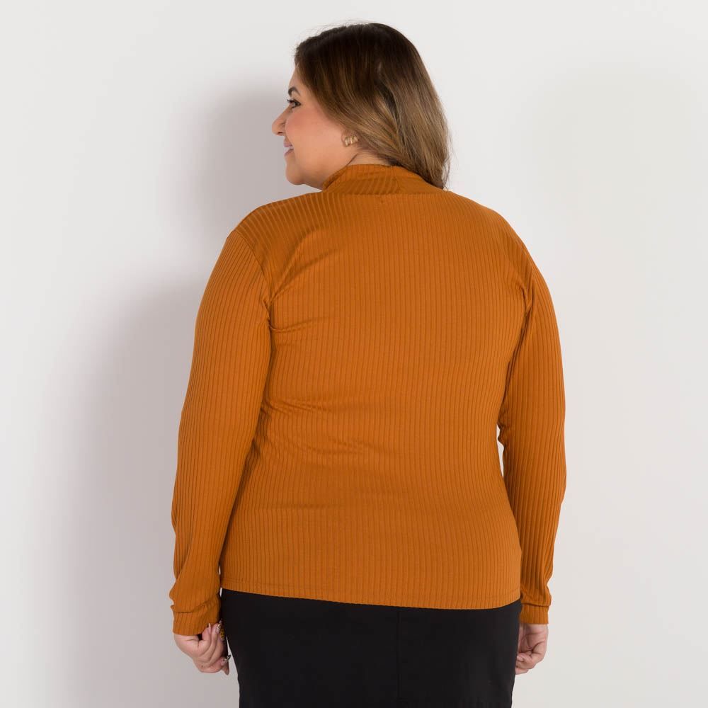 Blusa Plus Size Canelada Gola Alta Patricia Foster Mais