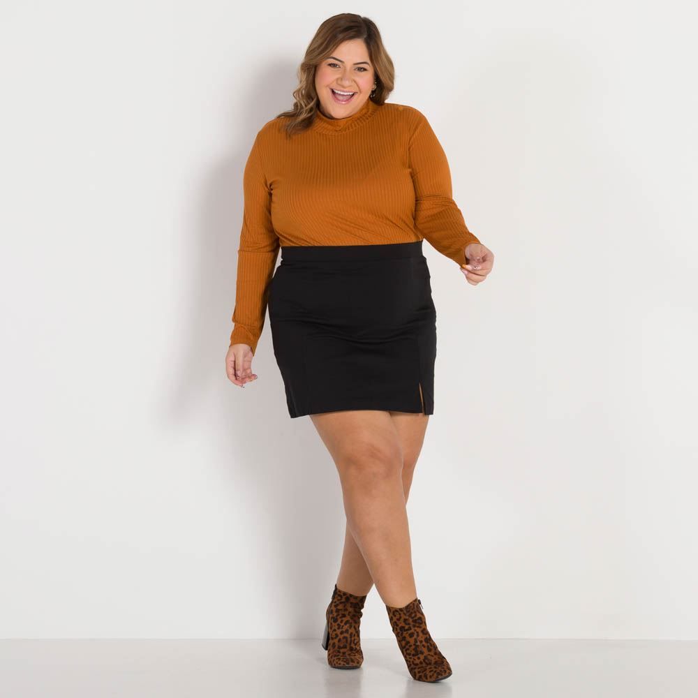 Blusa Plus Size Canelada Gola Alta Patricia Foster Mais