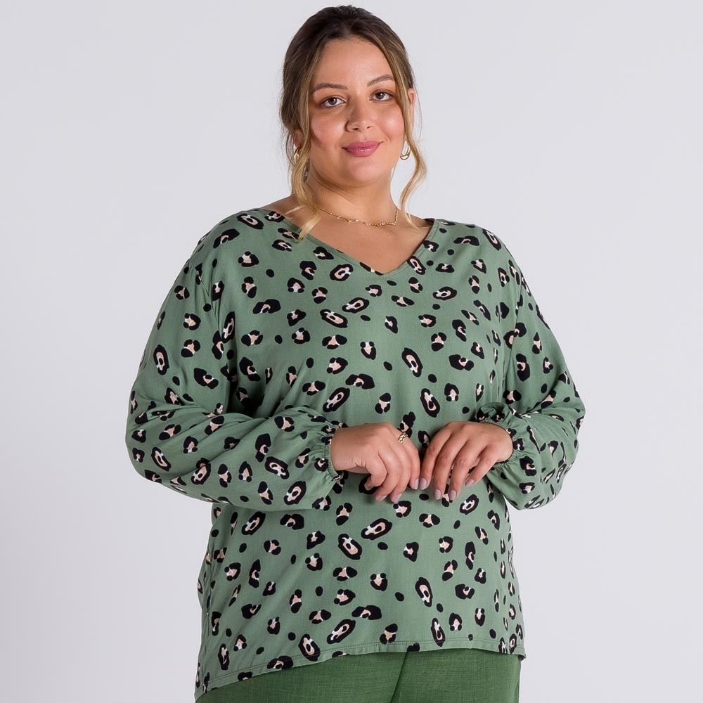 Blusa Plus Size Decote V Viscose Patrícia Foster Mais