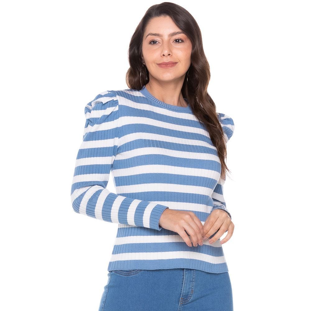 Blusa Tricot Canelado Manga Fofa Boby Blues