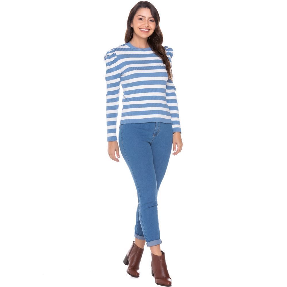 Blusa Tricot Canelado Manga Fofa Boby Blues