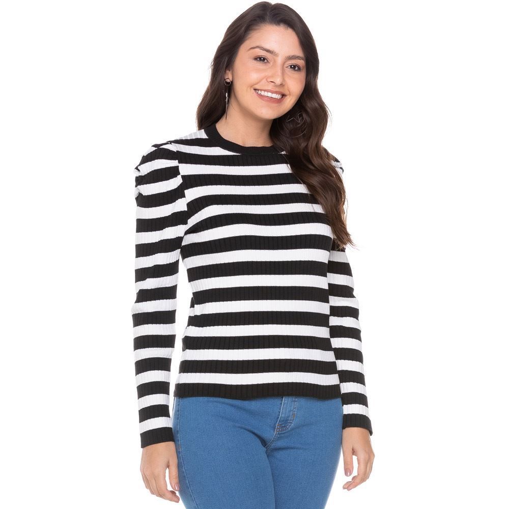 Blusa Tricot Canelado Manga Fofa Boby Blues