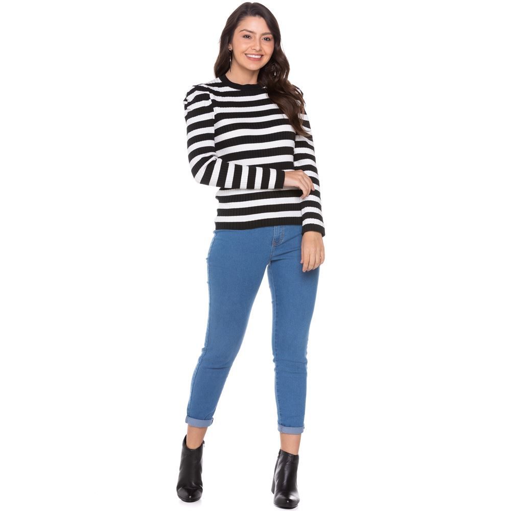 Blusa Tricot Canelado Manga Fofa Boby Blues