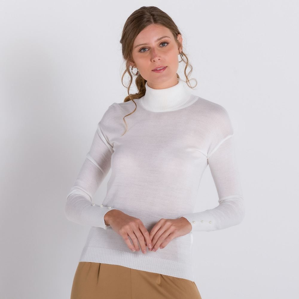 Blusa Tricot Leve com Pérolas no Punho Patrícia Foster