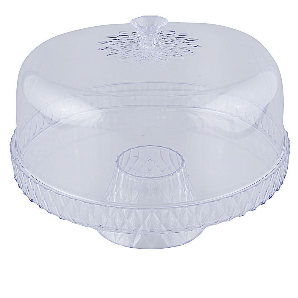 Boleira Com Pé E Tampa Glamour Plasútil 26Cm - Transparente