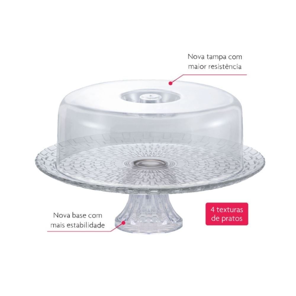 Boleira Com Tampa Ruvolo Modena 32Cm - Vidro Transparente