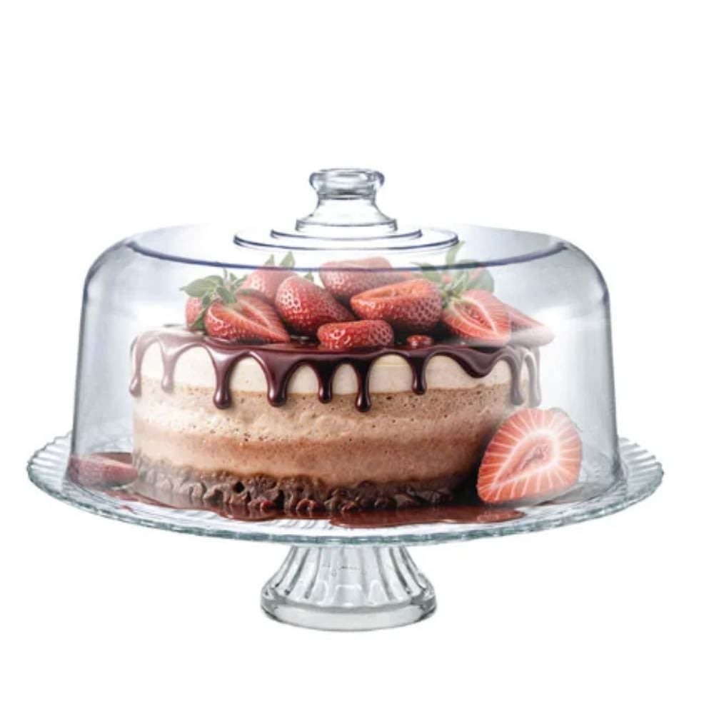 Boleira De Vidro Viena Com Tampa Acrílica E Pé Ruvolo - 32Cm