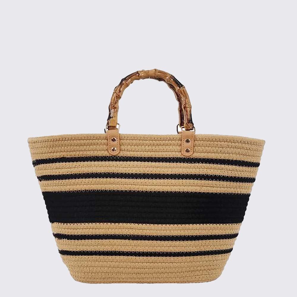 Bolsa de Praia Totebag com Alça de Bambu Alice Palucci - Preto
