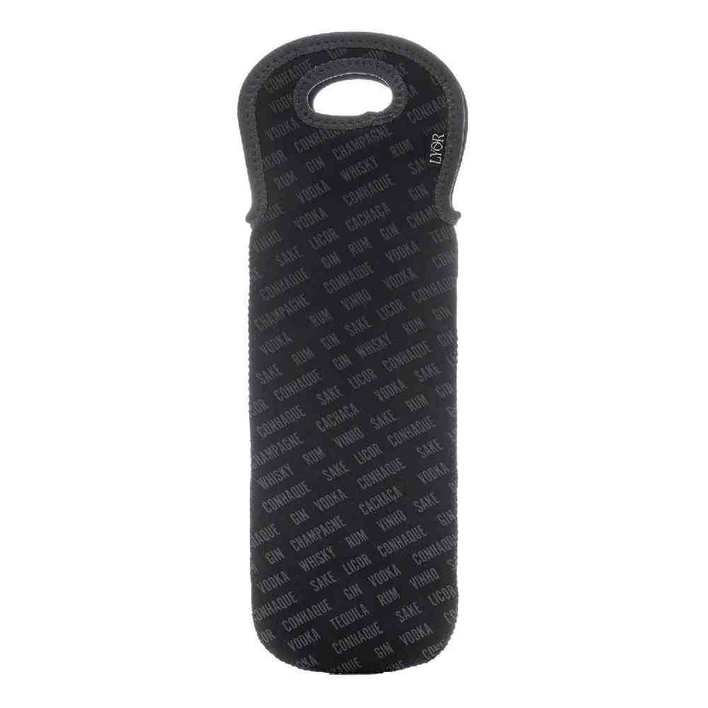 Bolsa Térmica Para 01 Garrafa Vinho Lyor Neoprene - Preto Estampado