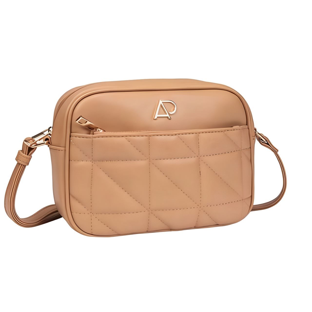 Bolsa Transversal Feminina Com Detalhe De Metal Alice Palucci - Taupe