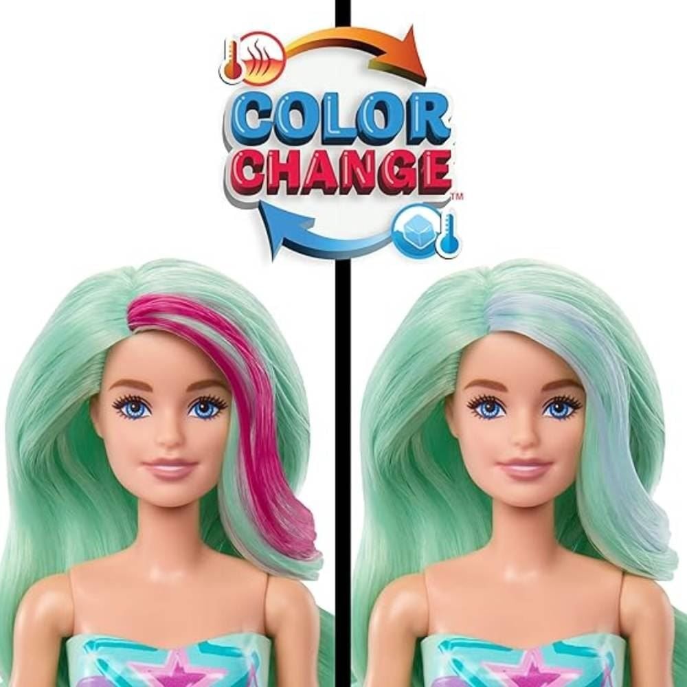 Boneca Barbie Color Reveal Sereia Surpresa Mattel Com 6 Acessórios - HTH45