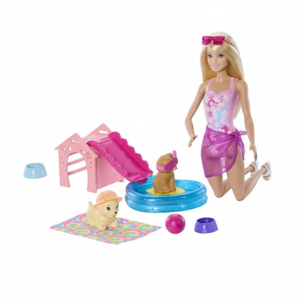 Boneca Barbie Festa Na Piscina Com Cachorrinhos Mattel - JBF35