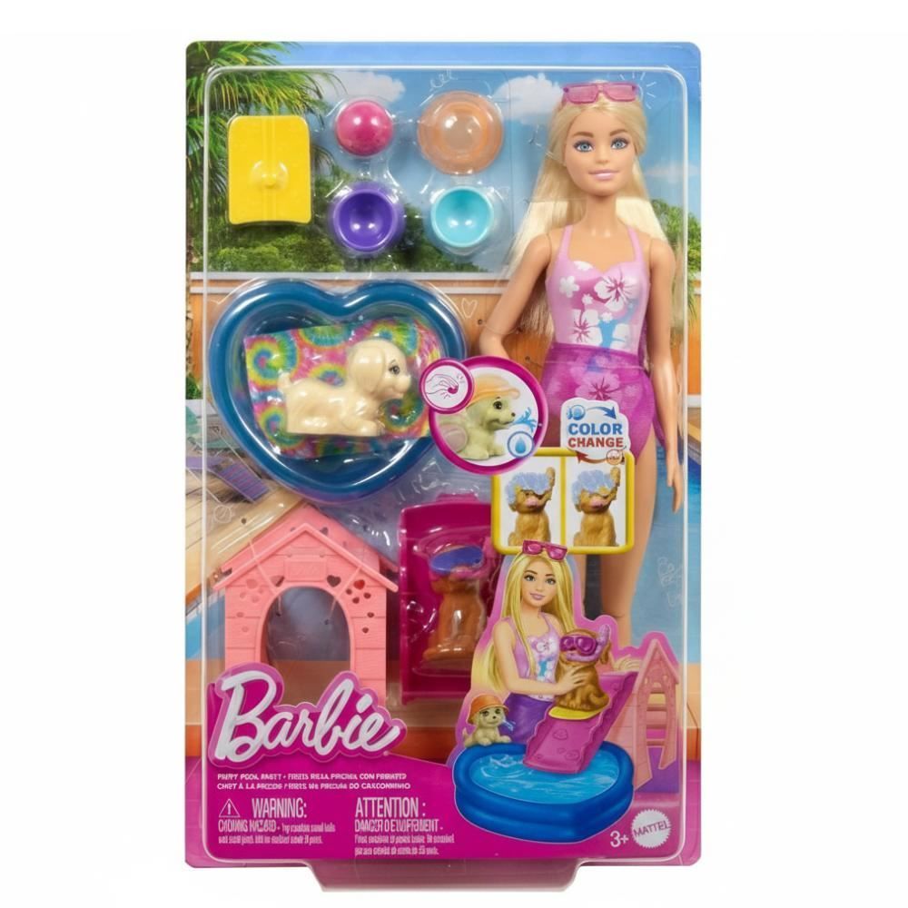 Boneca Barbie Festa Na Piscina Com Cachorrinhos Mattel - JBF35