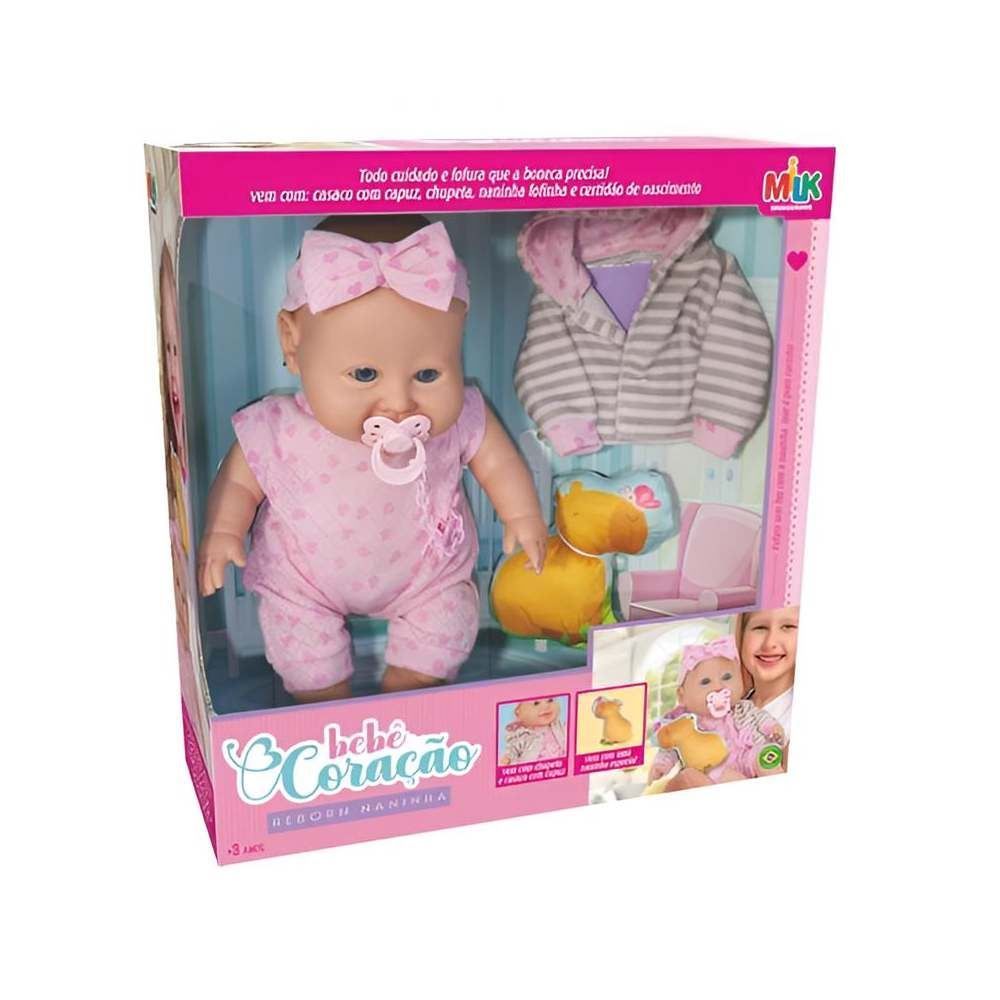 Boneca Bebê Coração Reborn Naninha Milk Brinquedos - 811