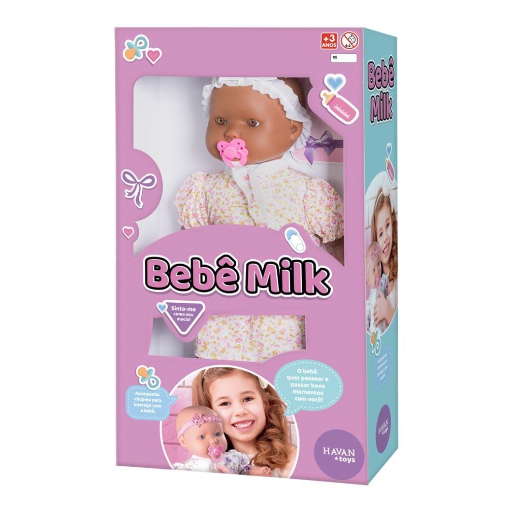 Boneca Bebe Negra Milk Brinquedos - 346