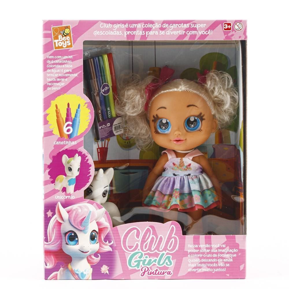 Boneca Bee Toys Club Girls Pintura Com 6 Canetinhas - 0962