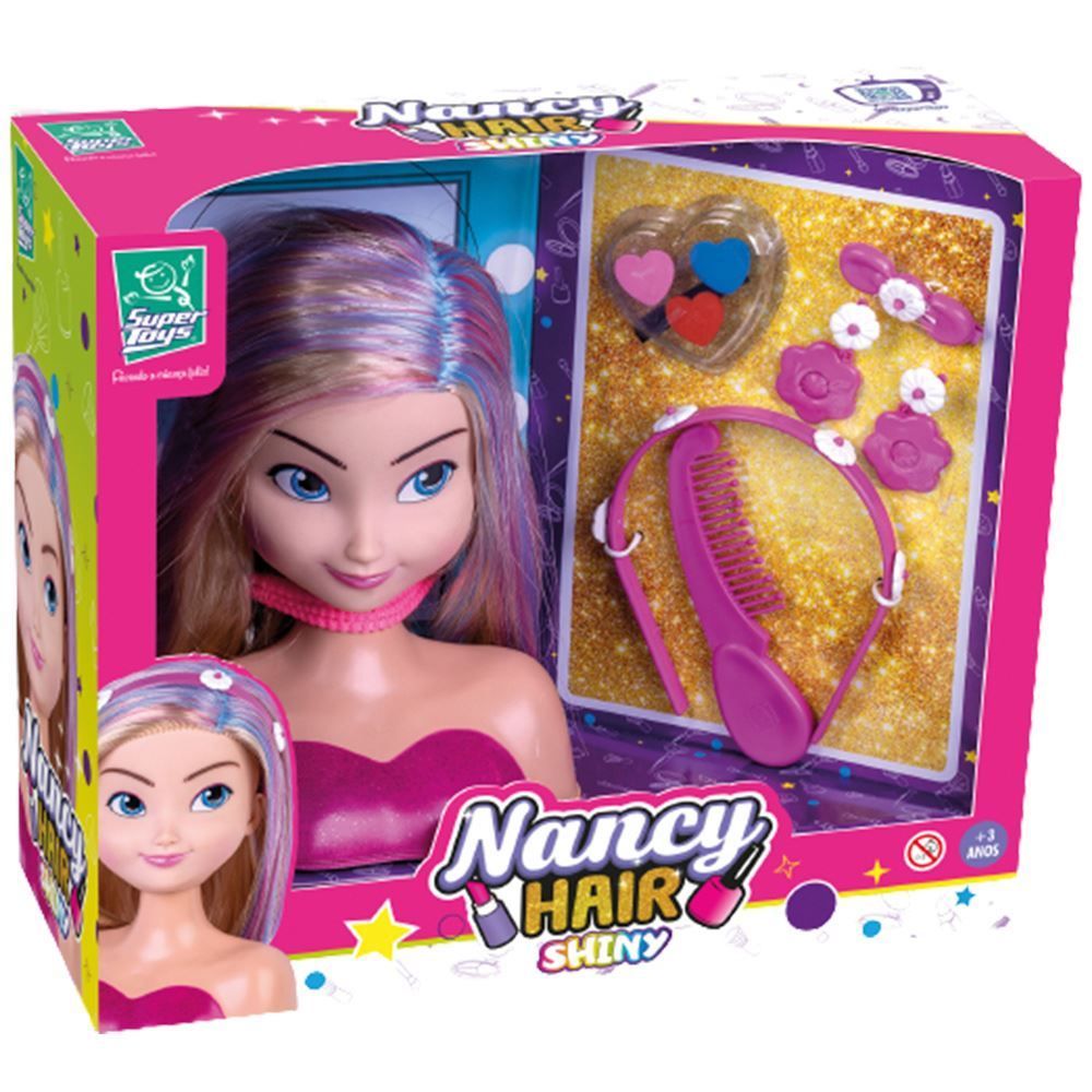 Boneca Busto Nancy Hair Com Acessórios Super Toys - Rosa