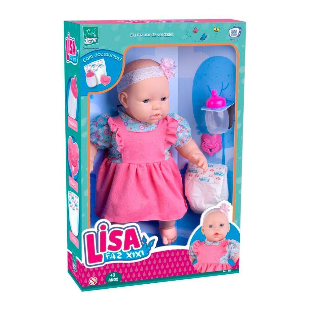 Boneca Lisa Faz Xixi Com Acessórios Super Toys - Rosa