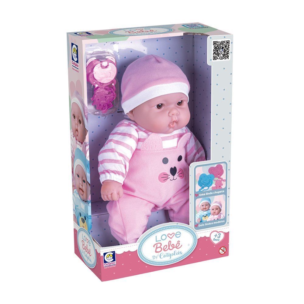 Boneca Love Bebê By Cotiplás Macacão Rosa - 2914